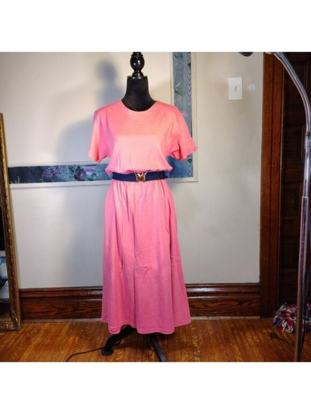 VTG 90s 100% Cotton Pink Teacher Dress/T191